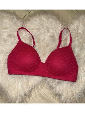 Parisian Intimates Lace Wire Free Bralette Bra Lined Hearts Womens L Large Pink